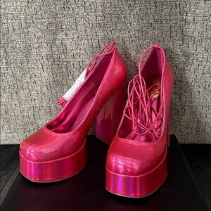 Lace Up Pink Platform Heels